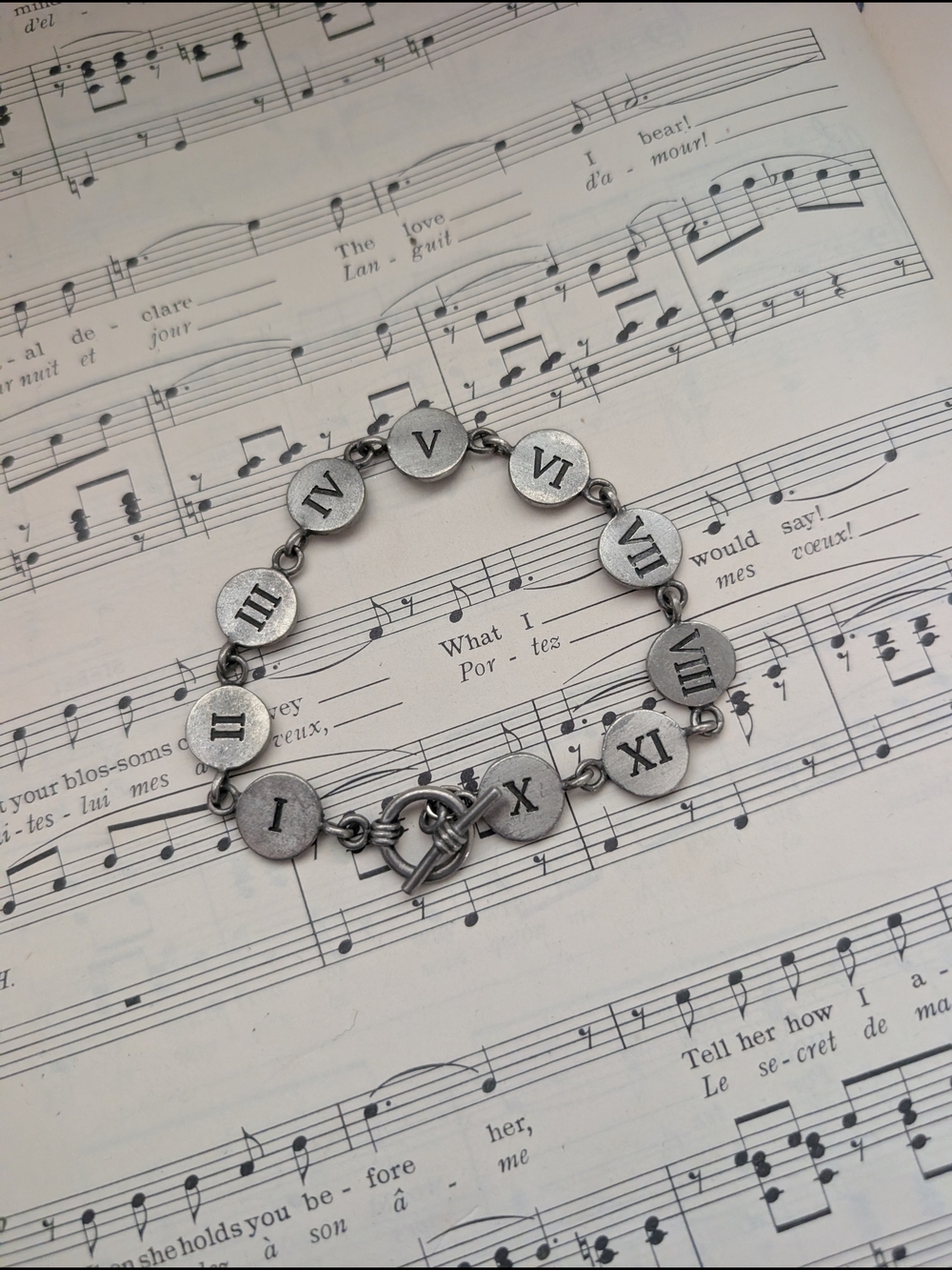 Roman Numeral Disc Bracelet - Silver Tone